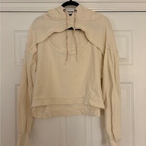 Pilcro Anthropologie Yoga Cream Crop Cut Out Hoodie